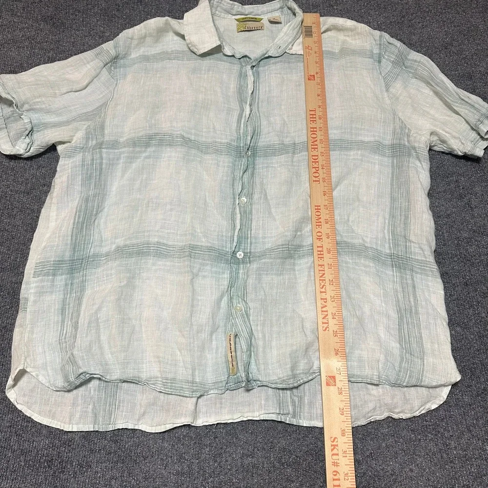 Cubavera Mens XXL 100% Linen Short Sleeve Button Up Shirt Plaid Green White - Picture 5 of 6